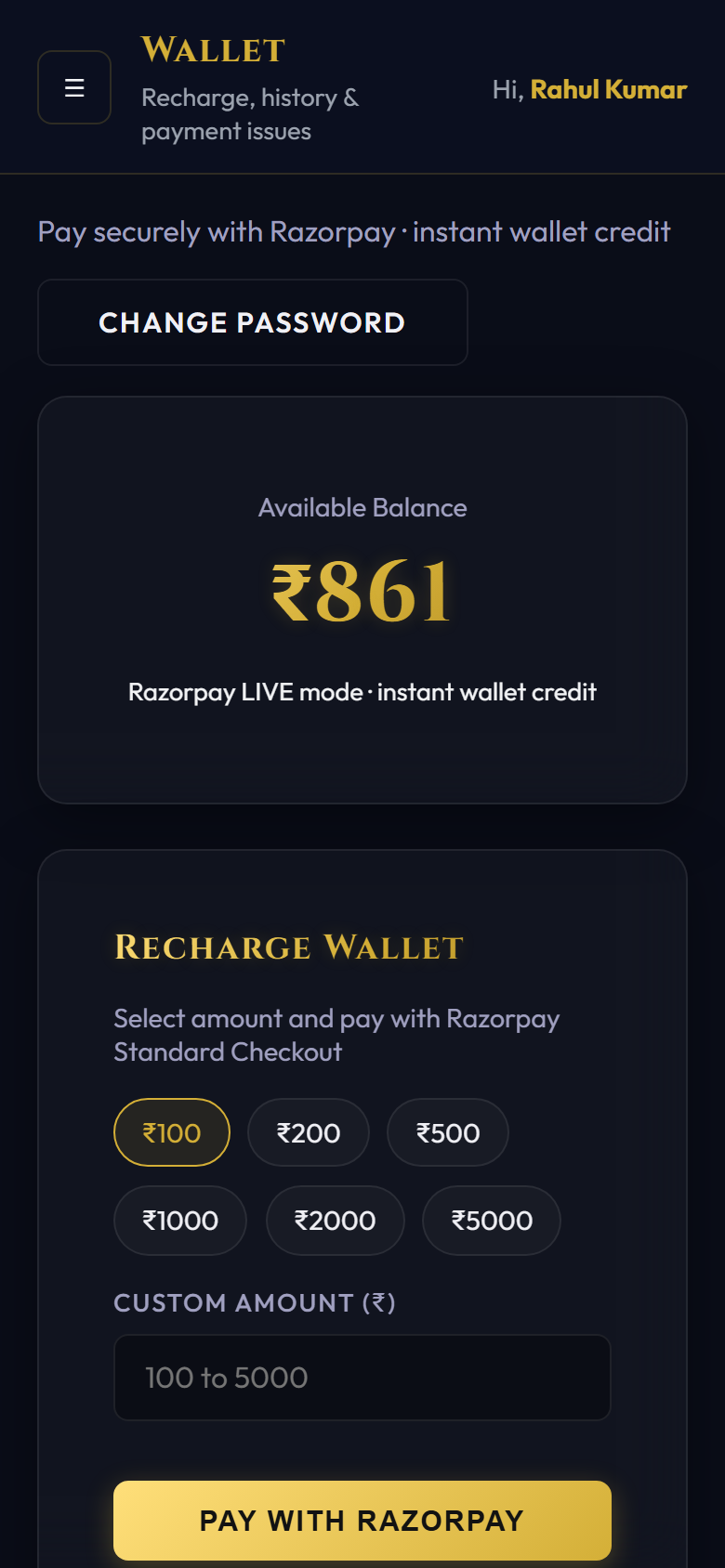 Wallet recharge screen
