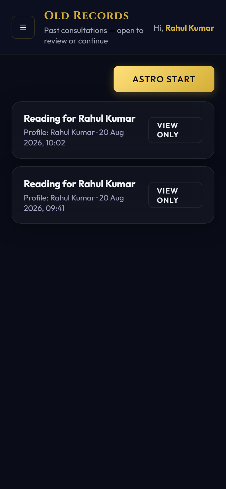 Chat history records screen